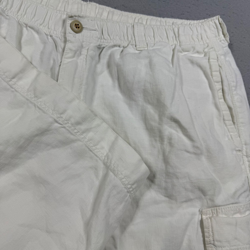 Tommy Bahama Relax Mens White 100% Linen Cargo Shorts Size Large Casual Summer